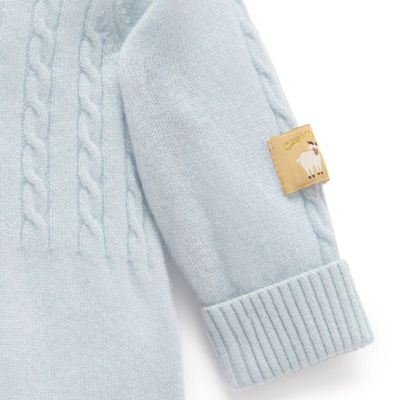 purebaby organic cashmere growsuit pale blue melange organic cotton baby travel clothes