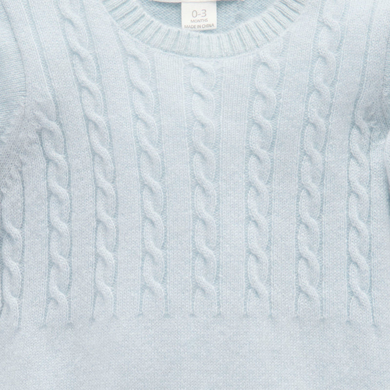 purebaby organic cashmere growsuit pale blue melange organic cotton baby travel clothes
