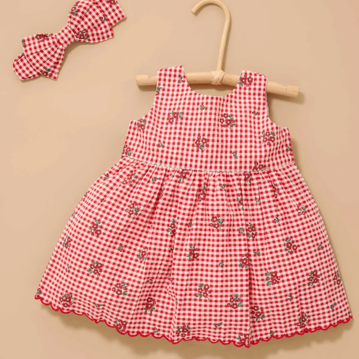 Red Festive Gingham Dress