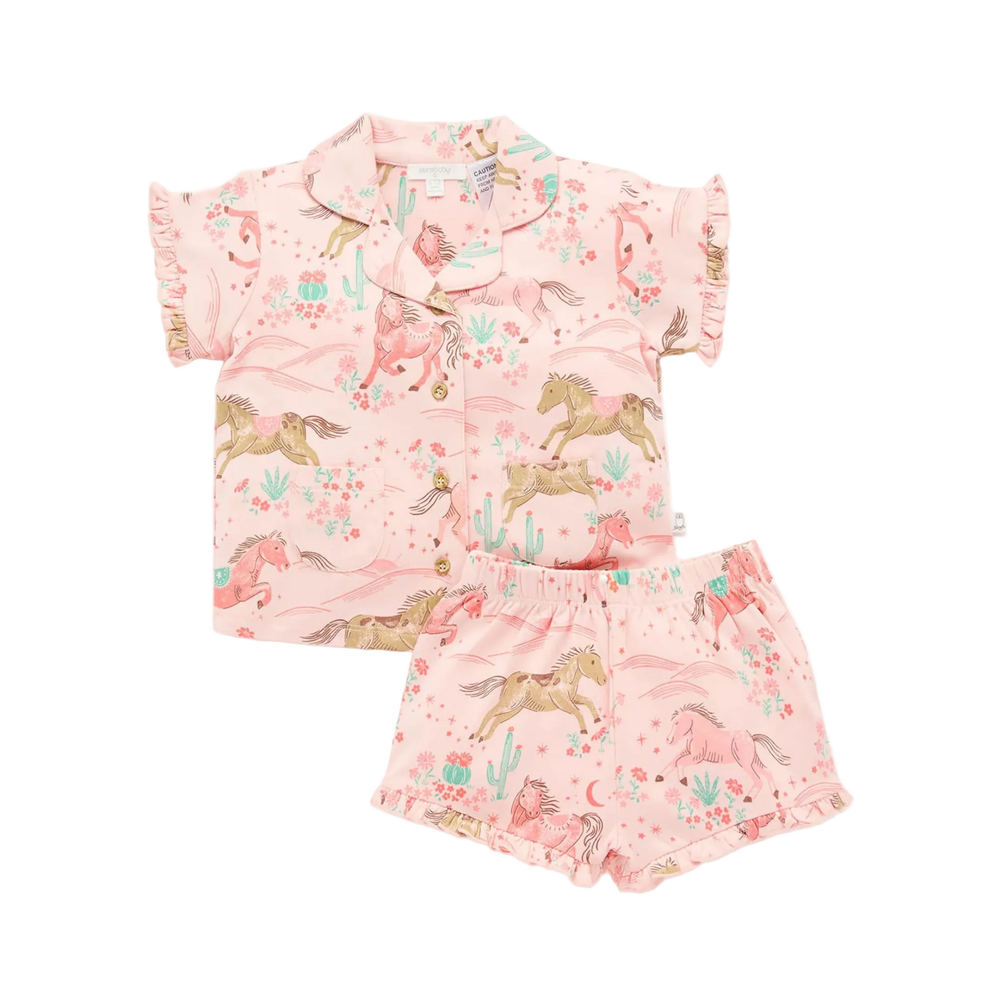purebaby organic cotton kids pajama set girls horses