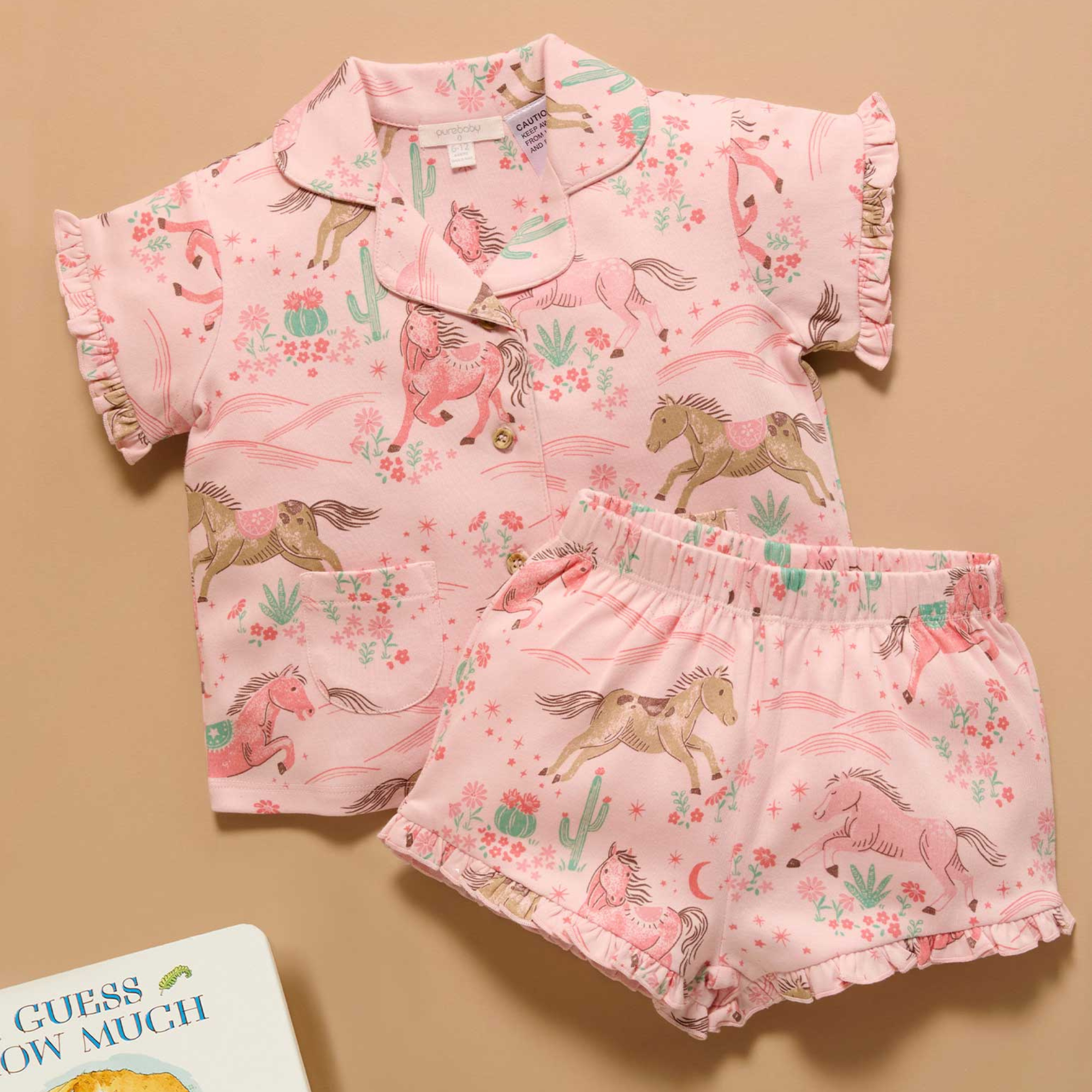 purebaby organic cotton kids pajama set girls horses