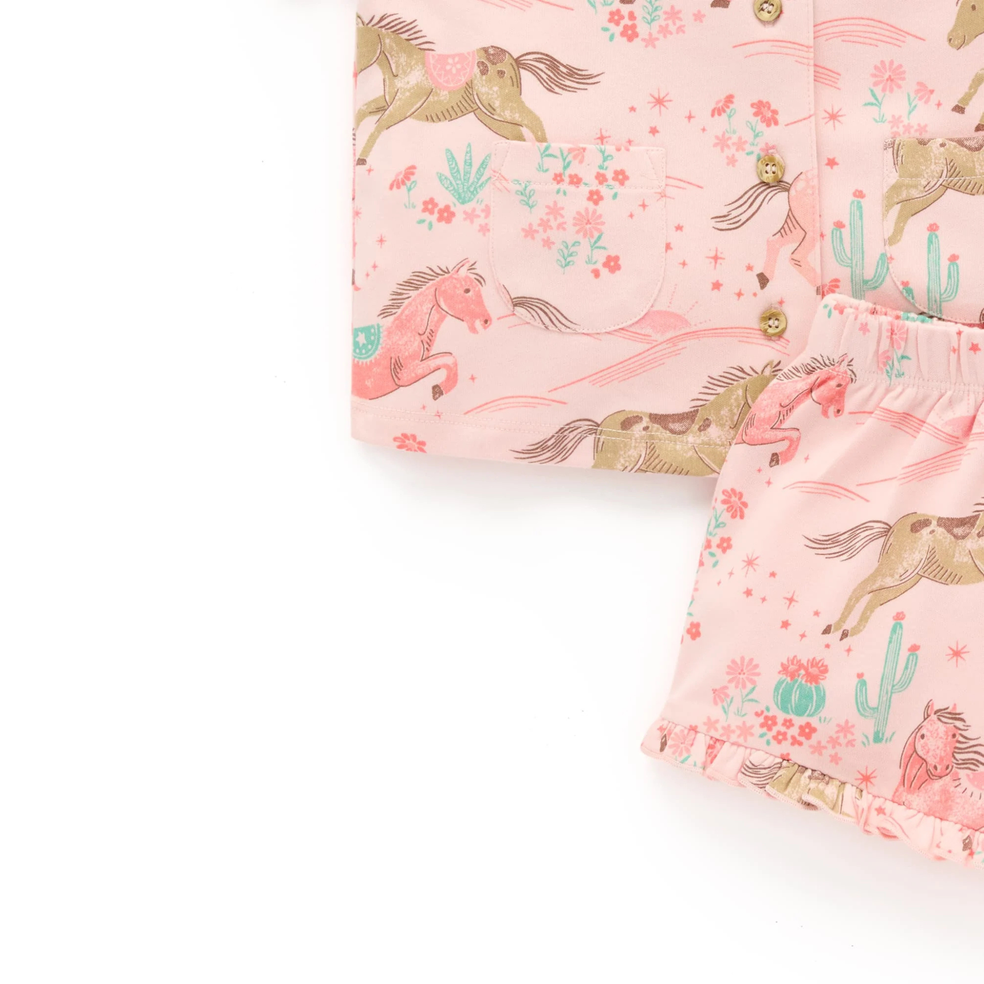 purebaby organic cotton kids pajama set girls horses