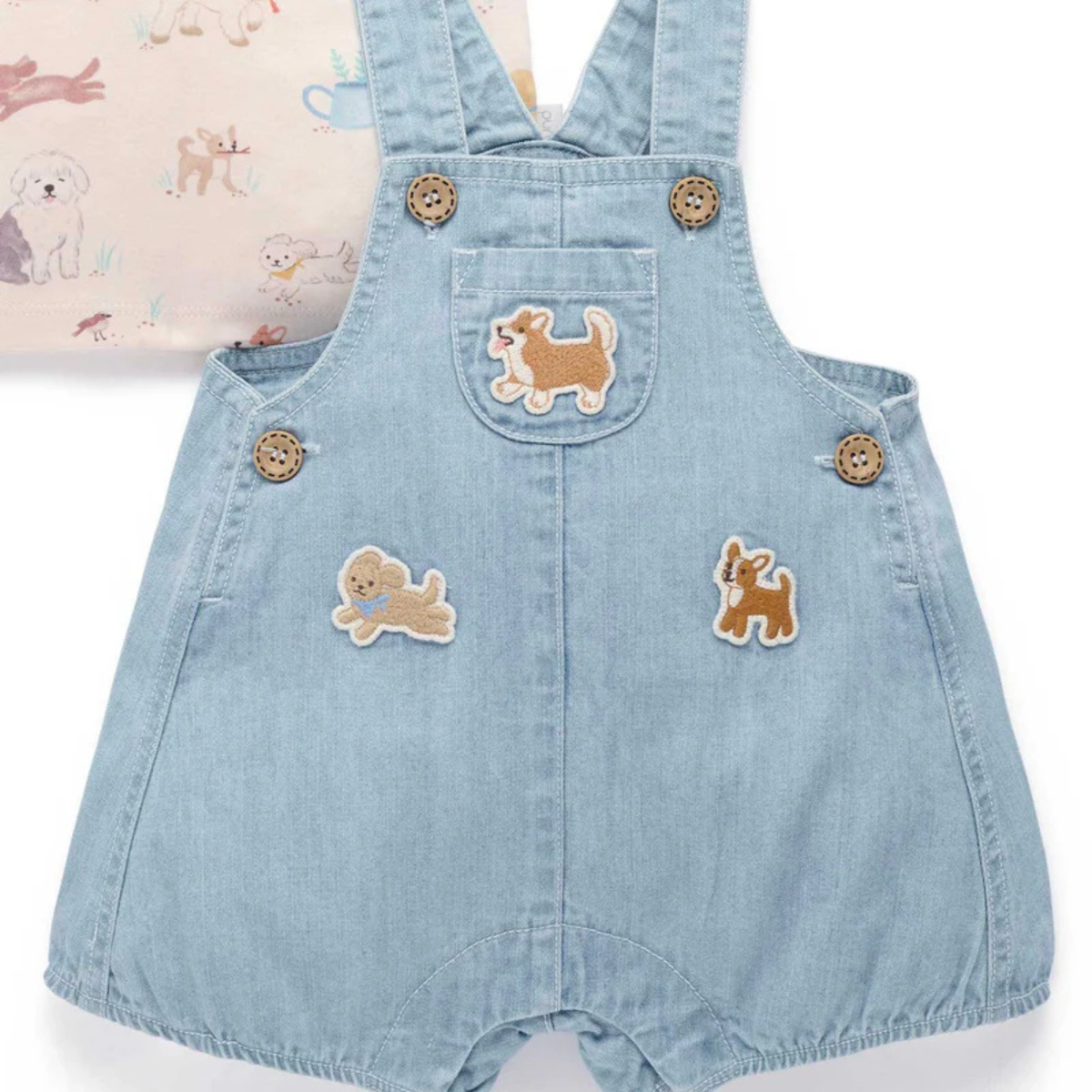 purebaby organic blue doggy overall denim set organic cotton baby kids clothes