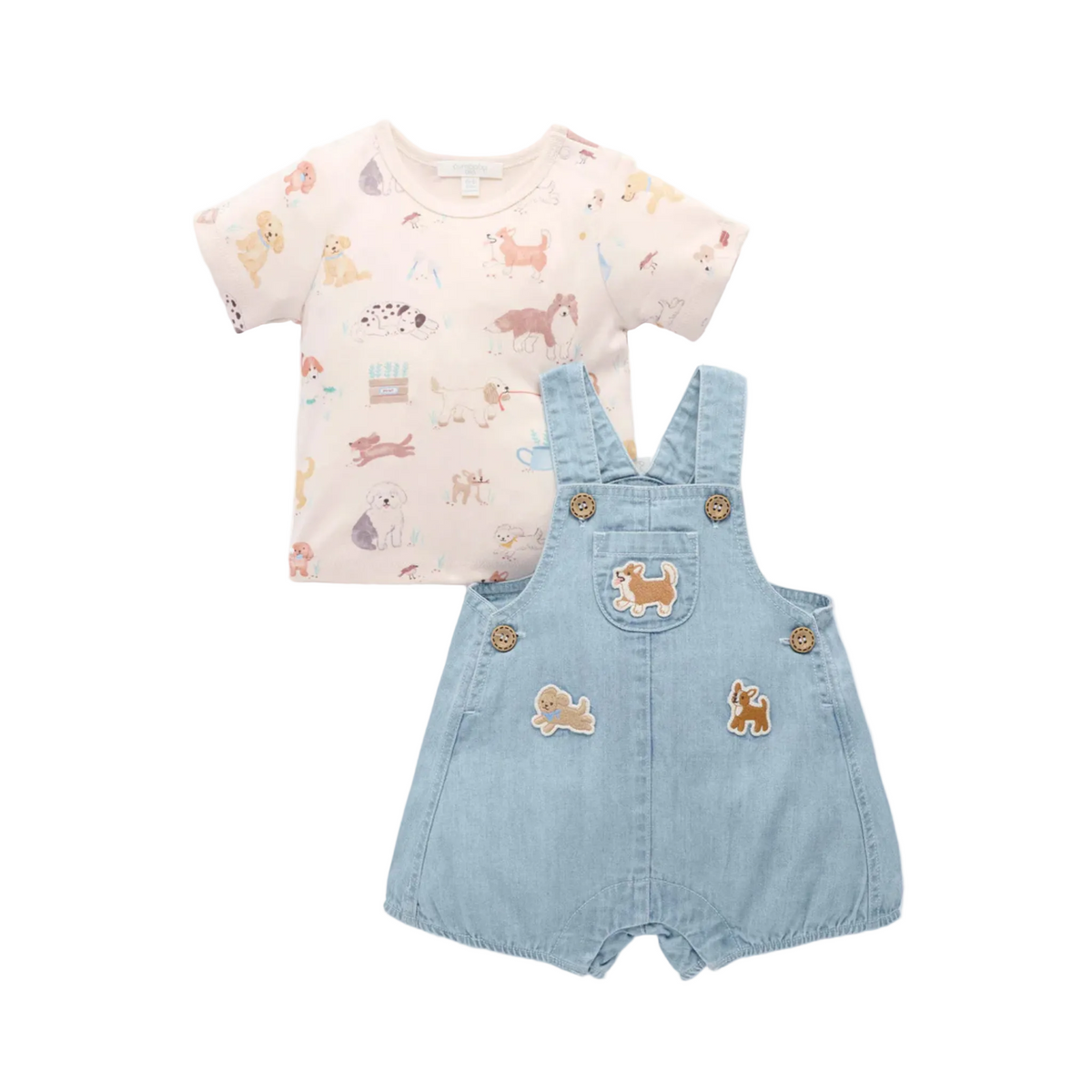 purebaby organic blue doggy overall denim set organic cotton baby kids clothes