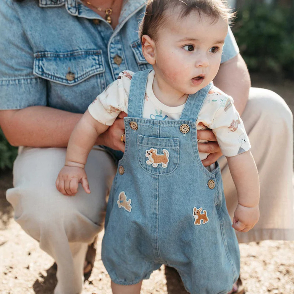 purebaby organic blue doggy overall denim set organic cotton baby kids clothes