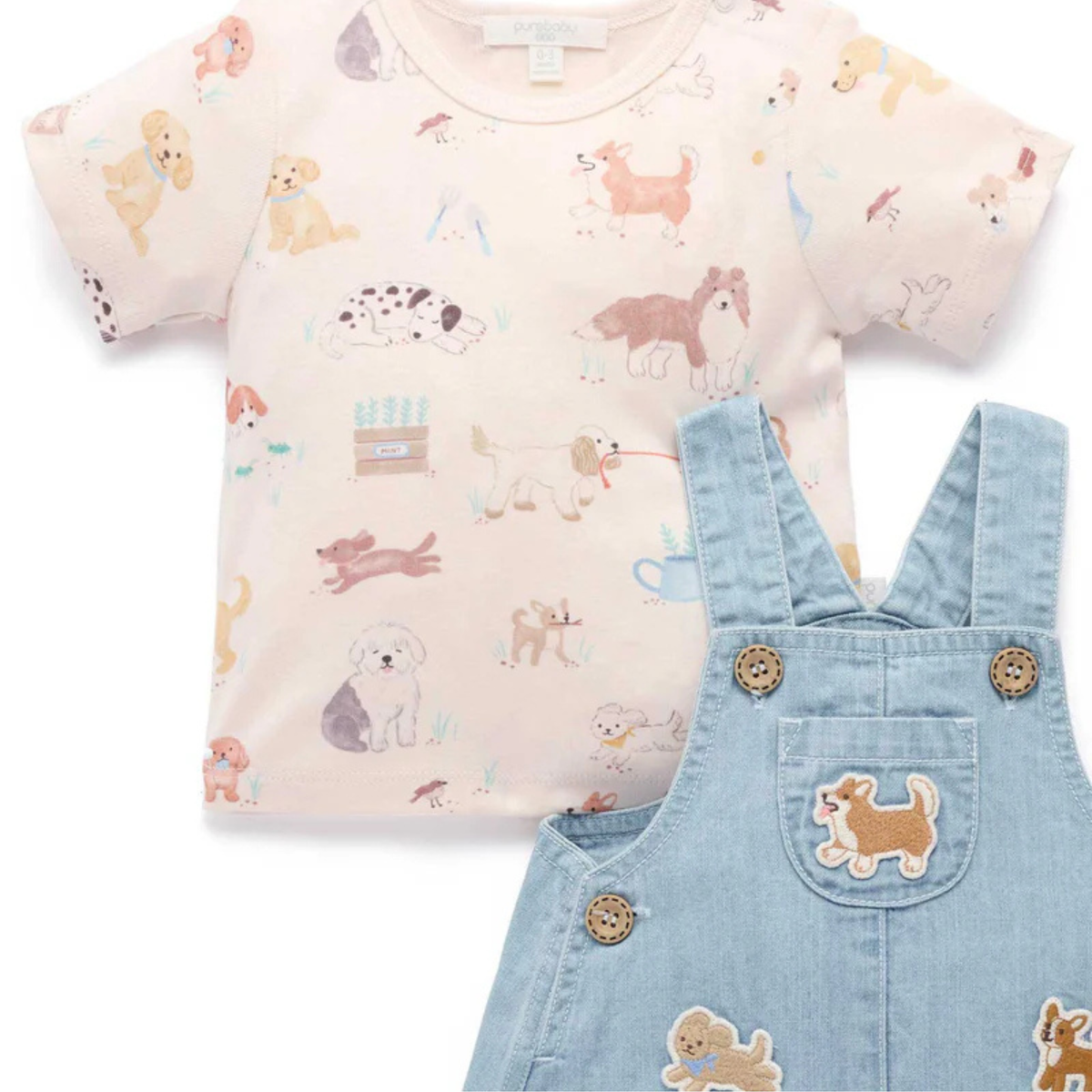 purebaby organic blue doggy overall denim set organic cotton baby kids clothes
