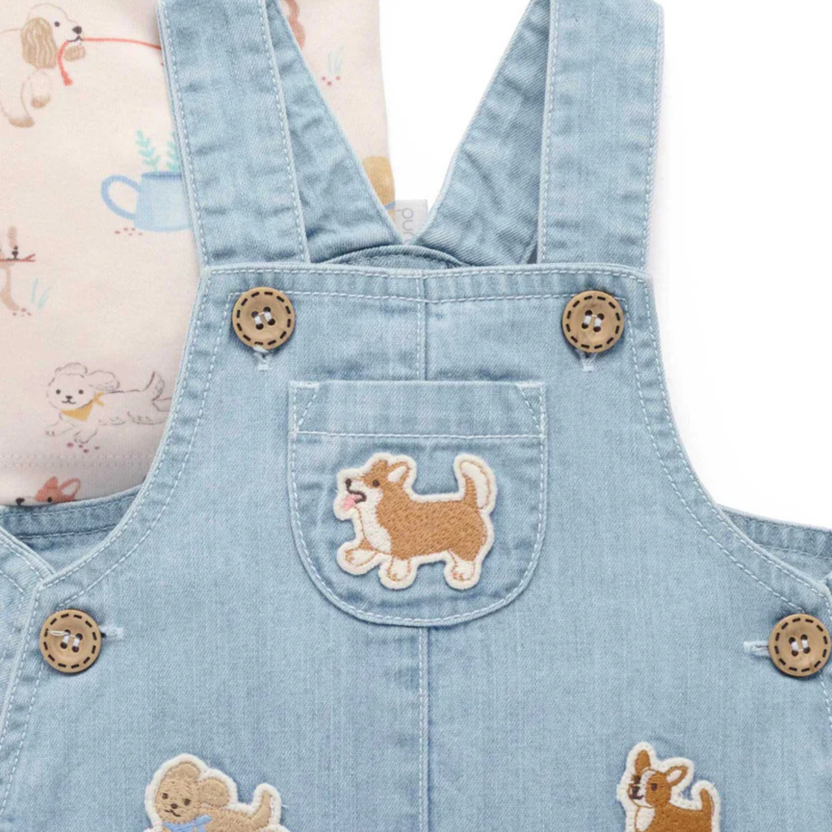purebaby organic blue doggy overall denim set organic cotton baby kids clothes