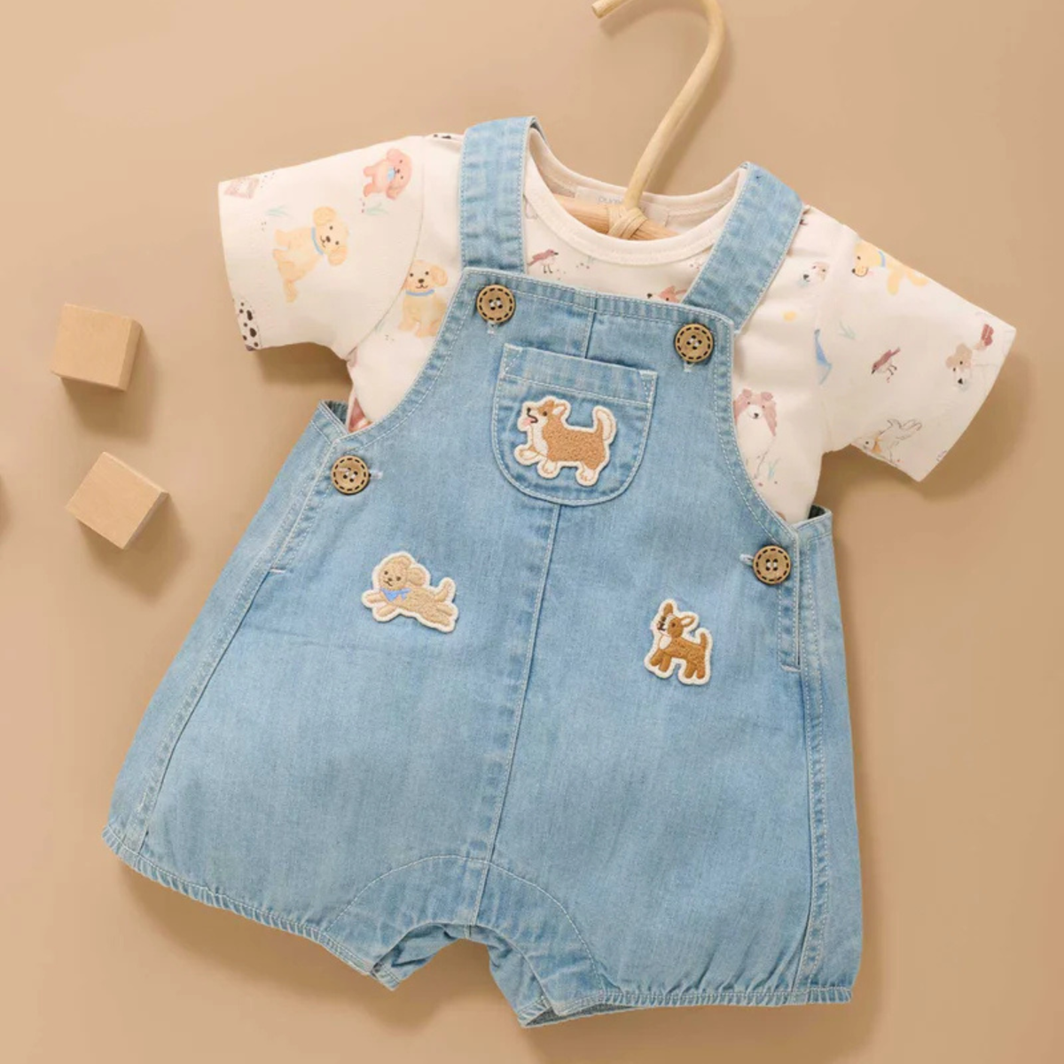 purebaby organic blue doggy overall denim set organic cotton baby kids clothes