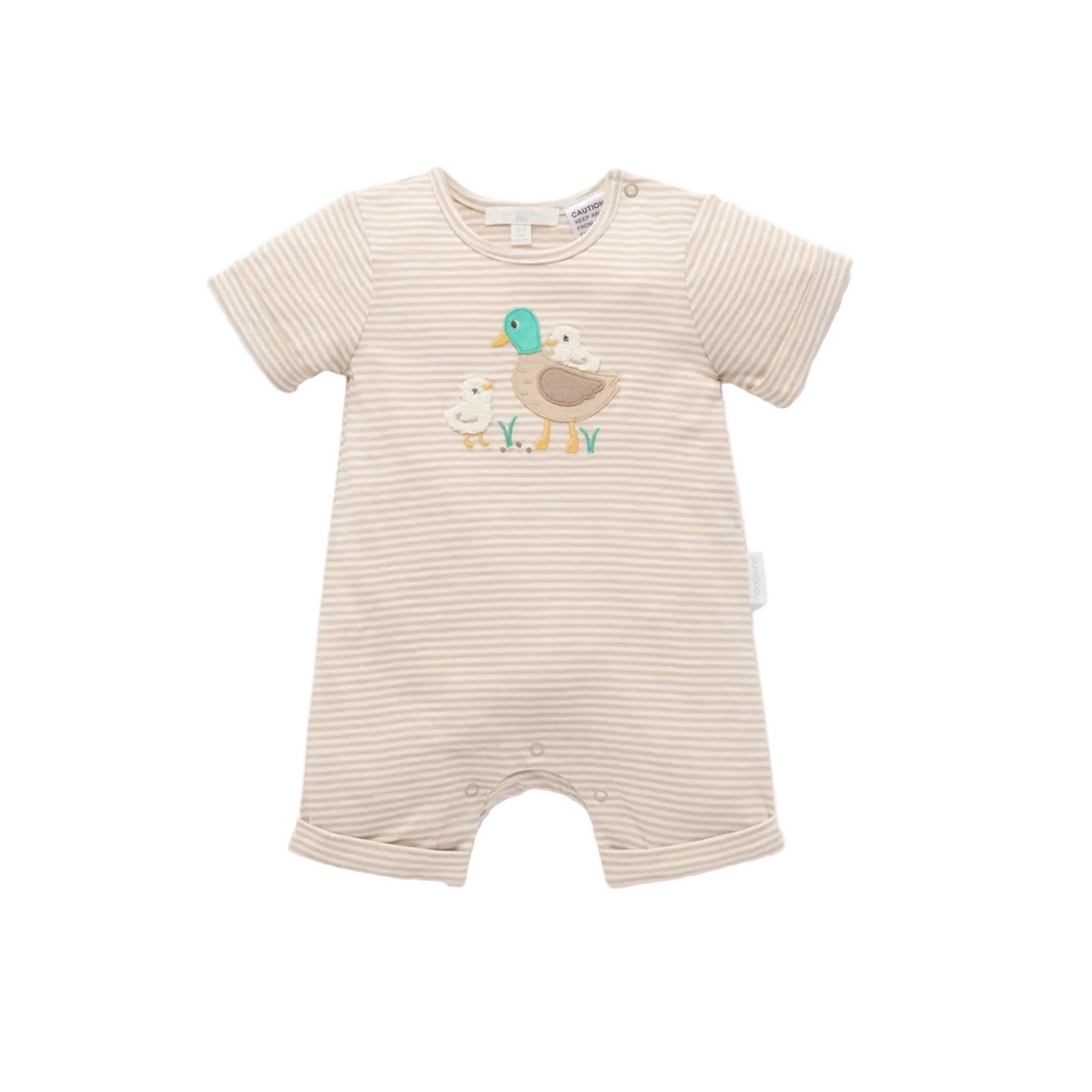 purebaby organic cotton baby clothes duck short growsuit romper