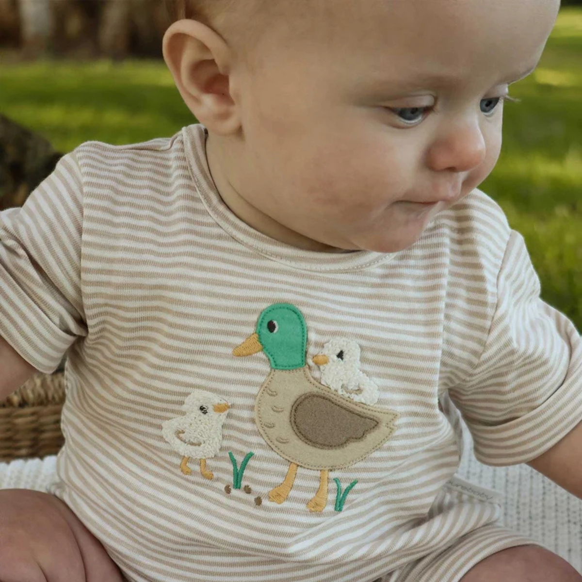 purebaby organic cotton baby clothes duck short growsuit romper
