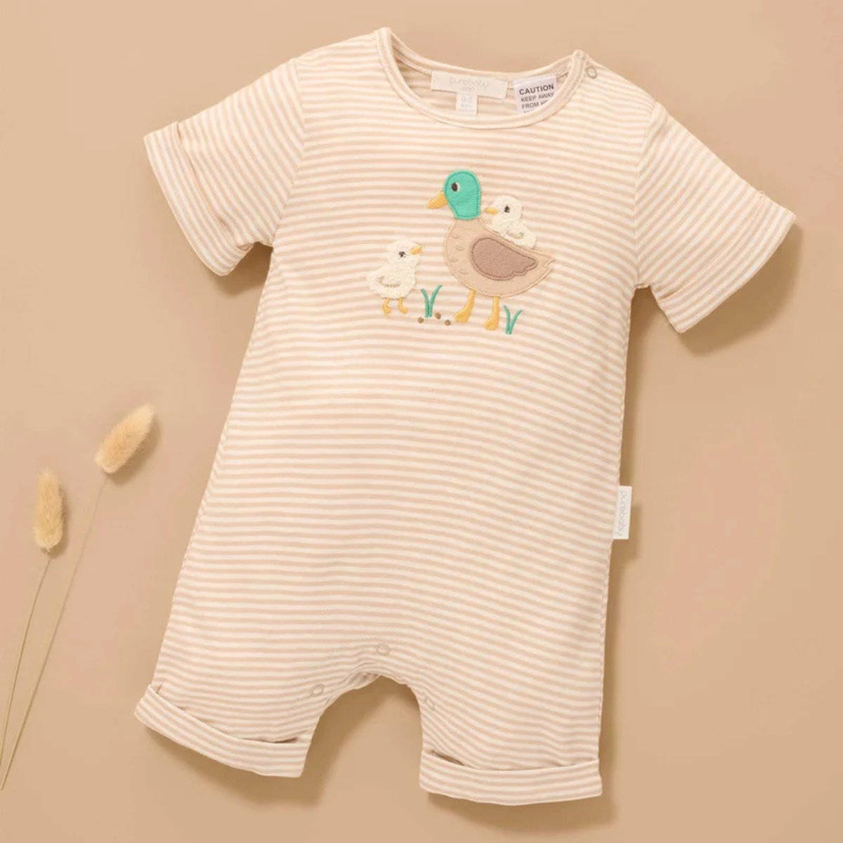 purebaby organic cotton baby clothes duck short growsuit romper
