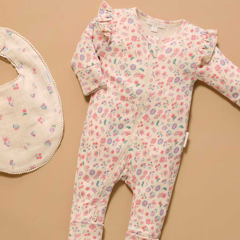 purebaby organic cotton baby girl clothes flor zip growsuit romper 