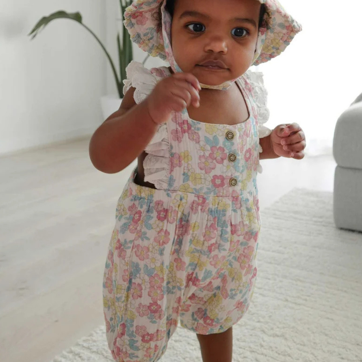 purebaby organic cotton baby clothes garden flowers romper baby girl