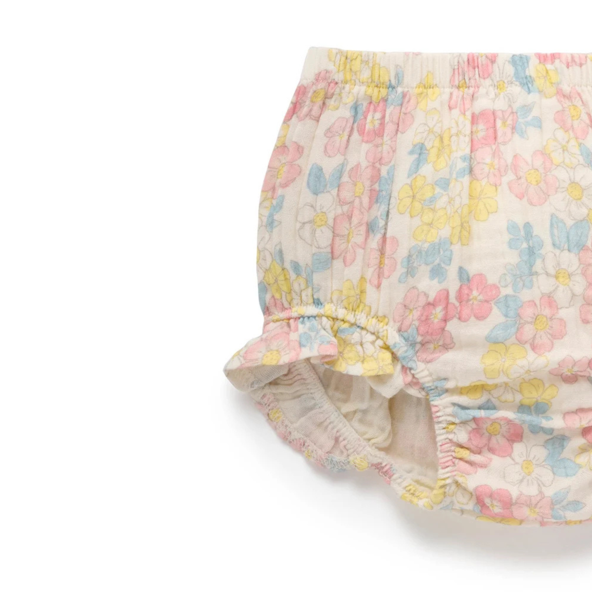 purebaby organic cotton baby clothes garden flowers ruffle bloomers baby girl diaper cover
