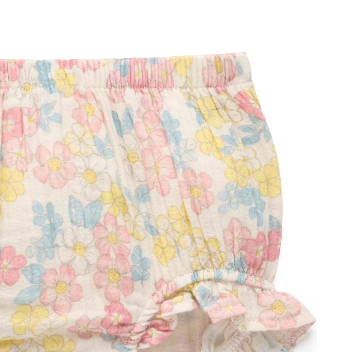 purebaby organic cotton baby clothes garden flowers ruffle bloomers baby girl diaper cover