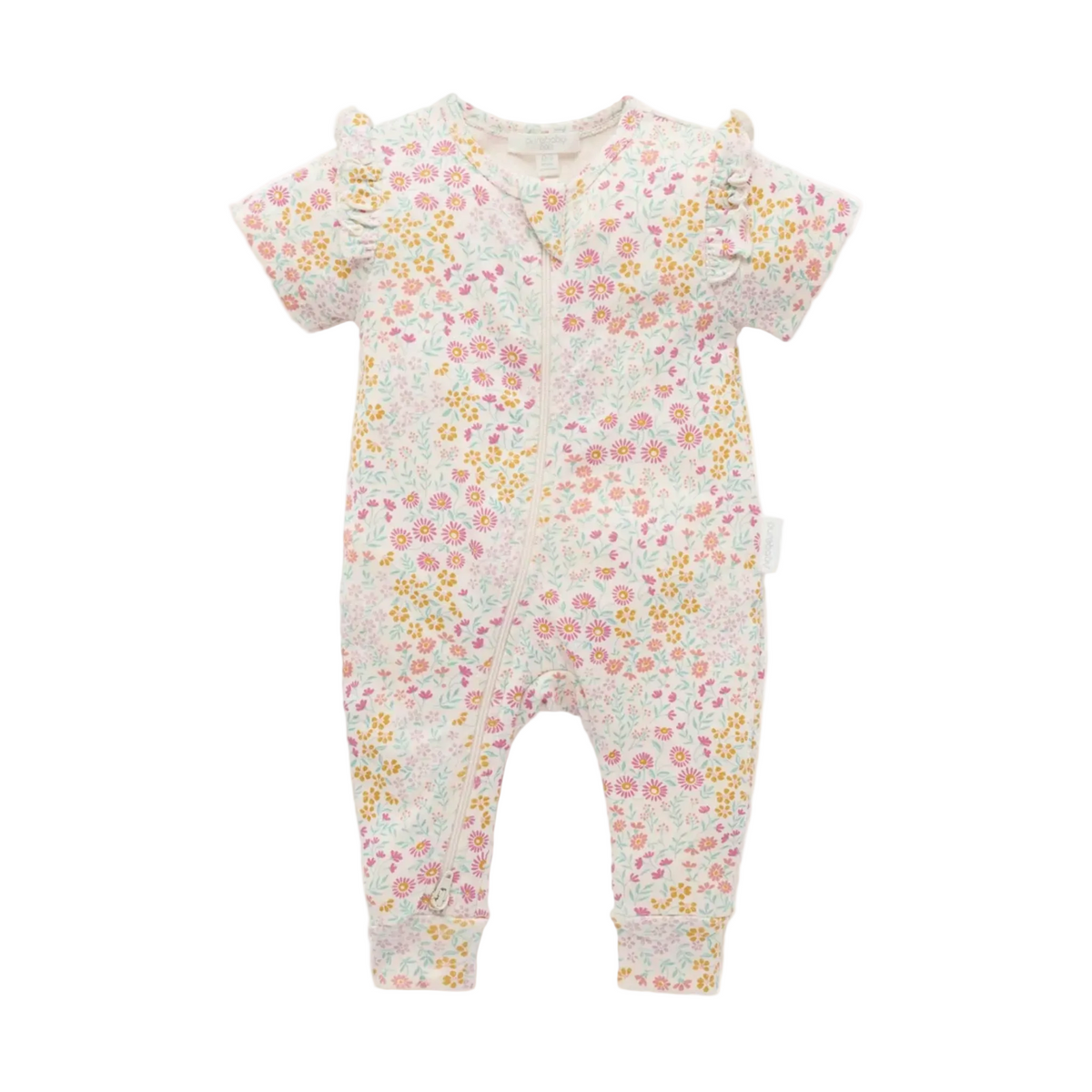 purebaby organic cotton baby clothes garden petals zip growsuit
