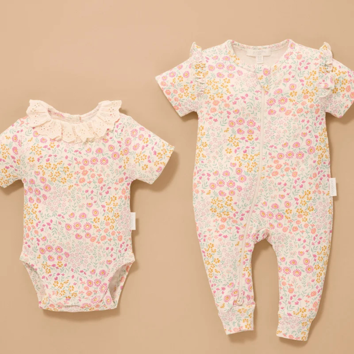 purebaby organic cotton baby clothes garden petals zip growsuit