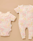 purebaby organic cotton baby clothes garden petals zip growsuit