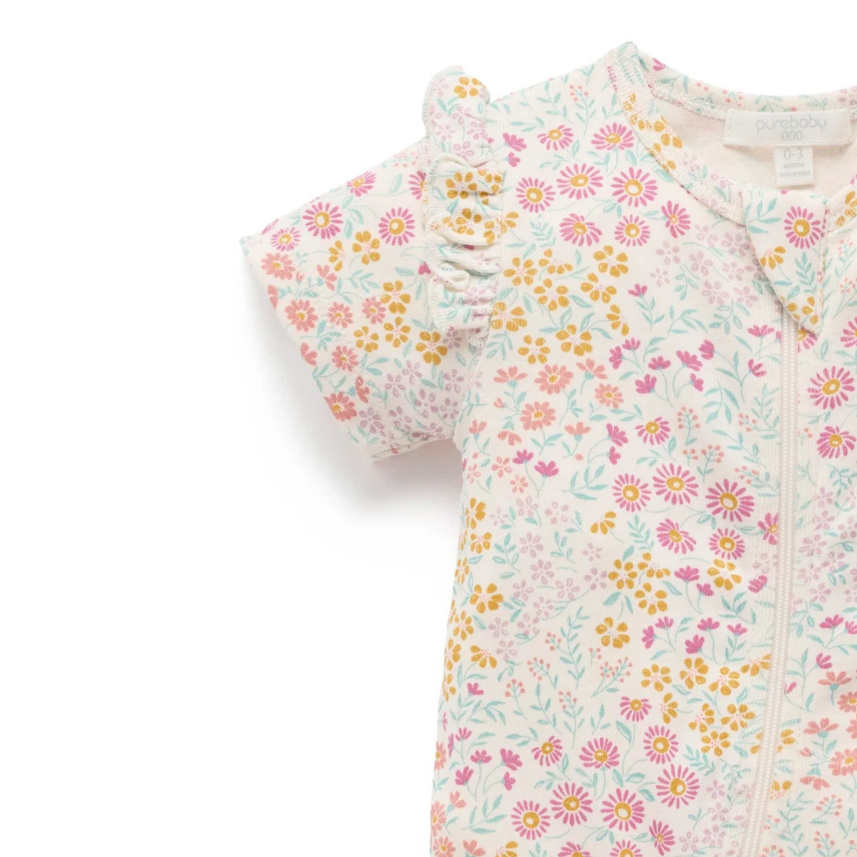 purebaby organic cotton baby clothes garden petals zip growsuit