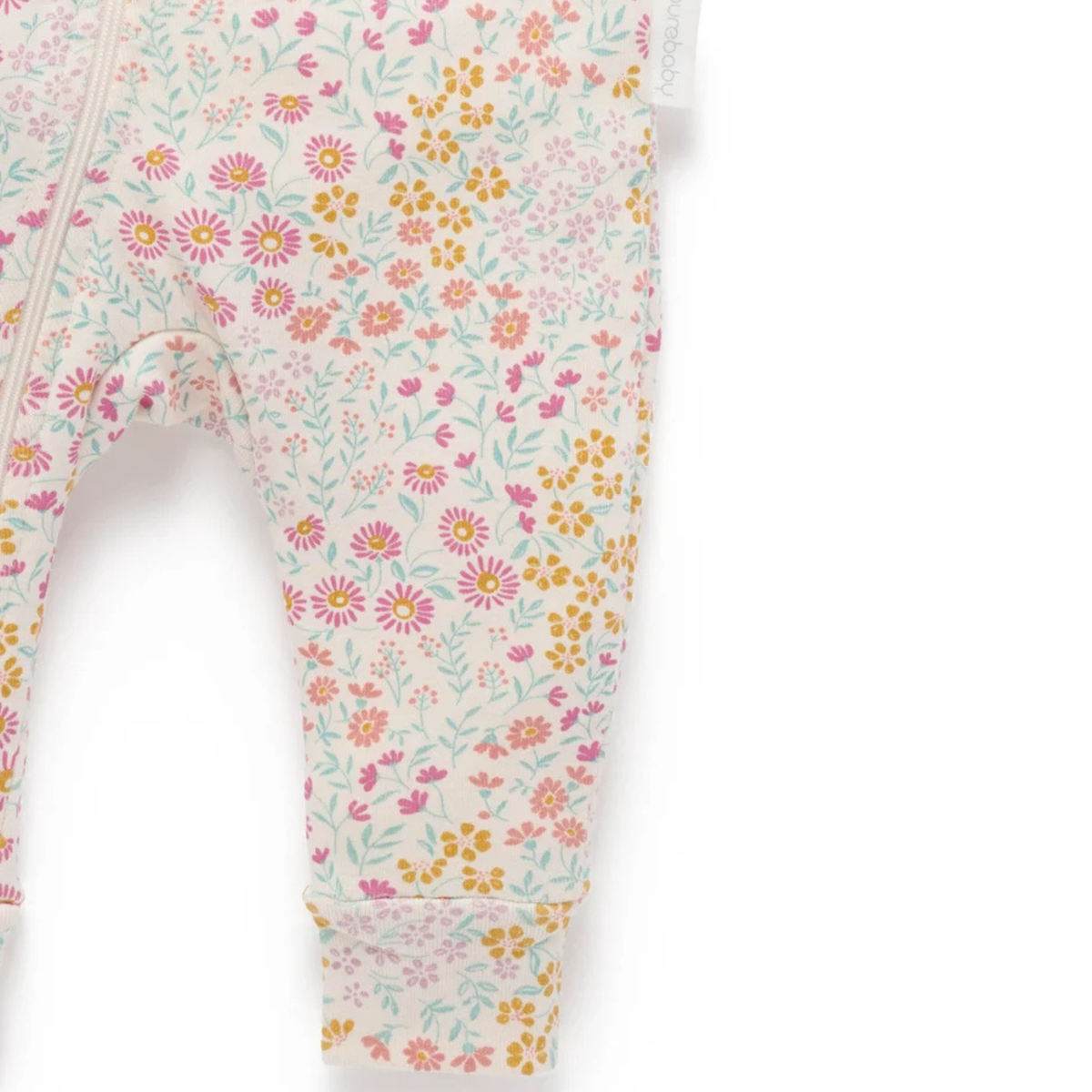 purebaby organic cotton baby clothes garden petals zip growsuit