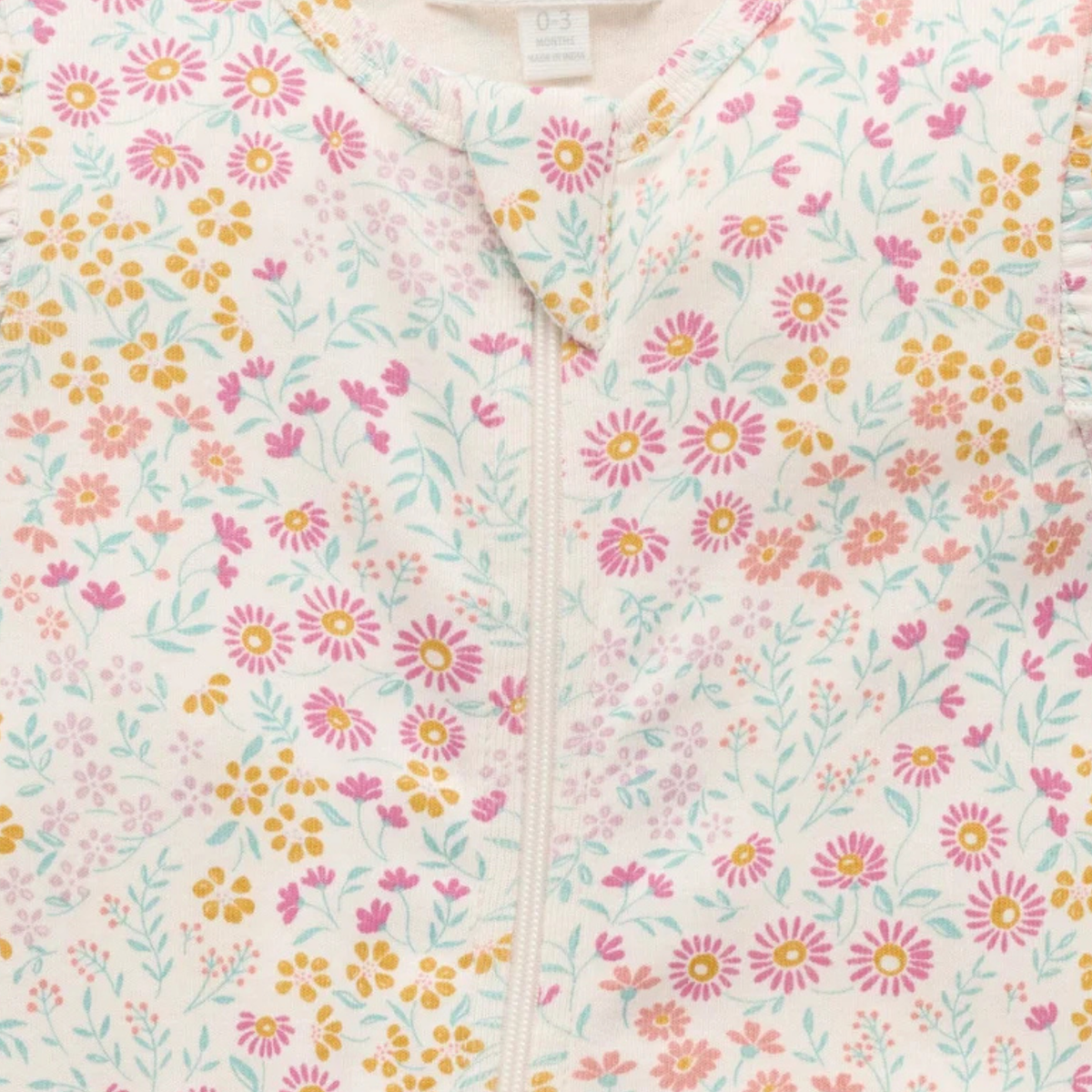 purebaby organic cotton baby clothes garden petals zip growsuit