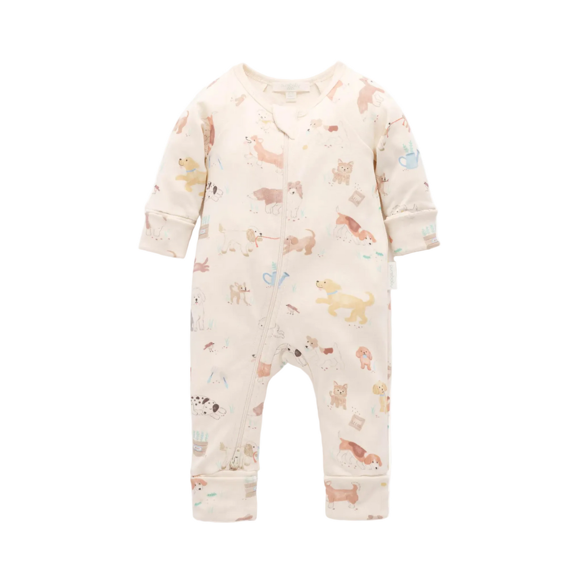 purebaby organic cotton baby romper growsuit puppy