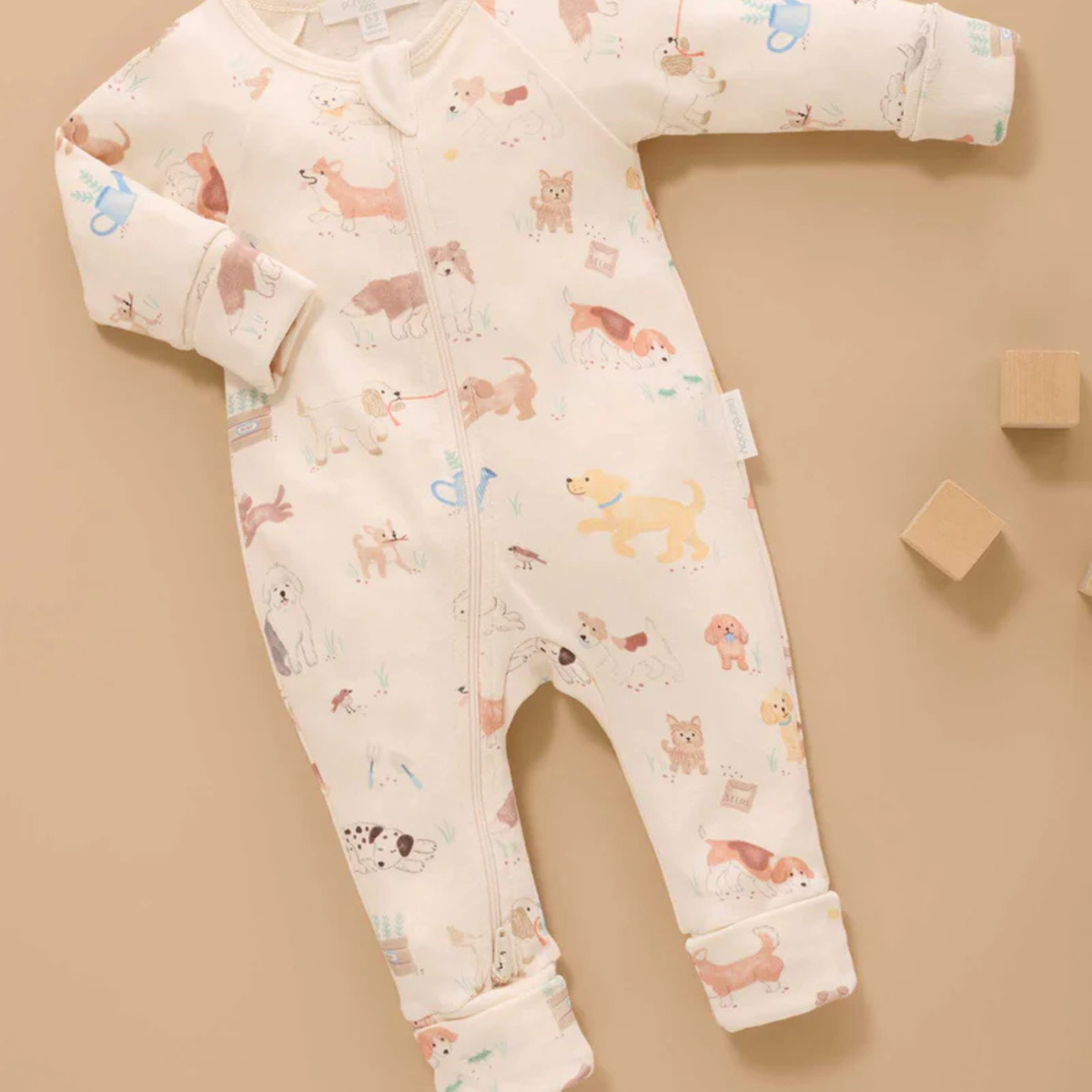purebaby organic cotton baby romper growsuit puppy