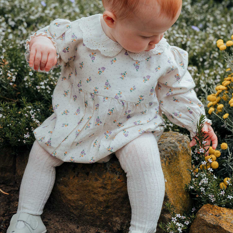 purebaby organic white primrose gathered bodysuit baby girl