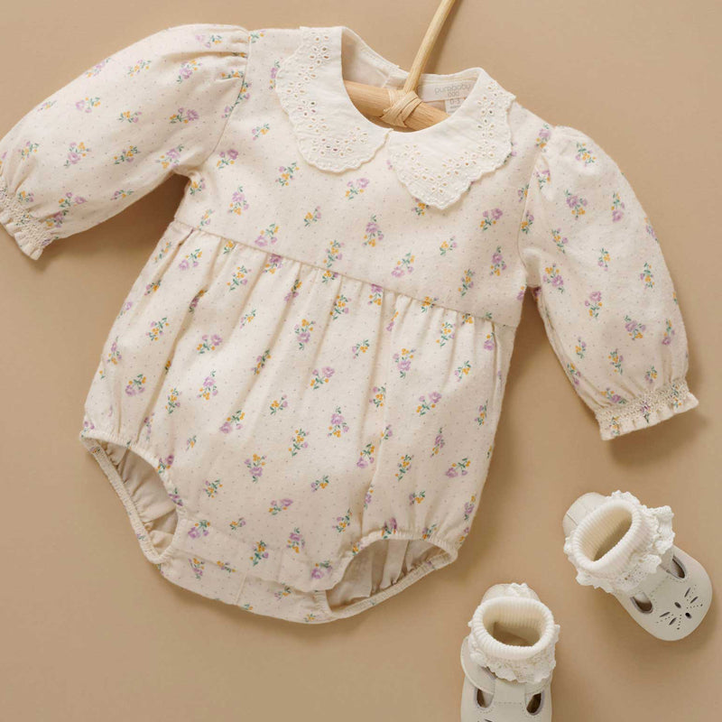 purebaby organic white primrose gathered bodysuit baby girl