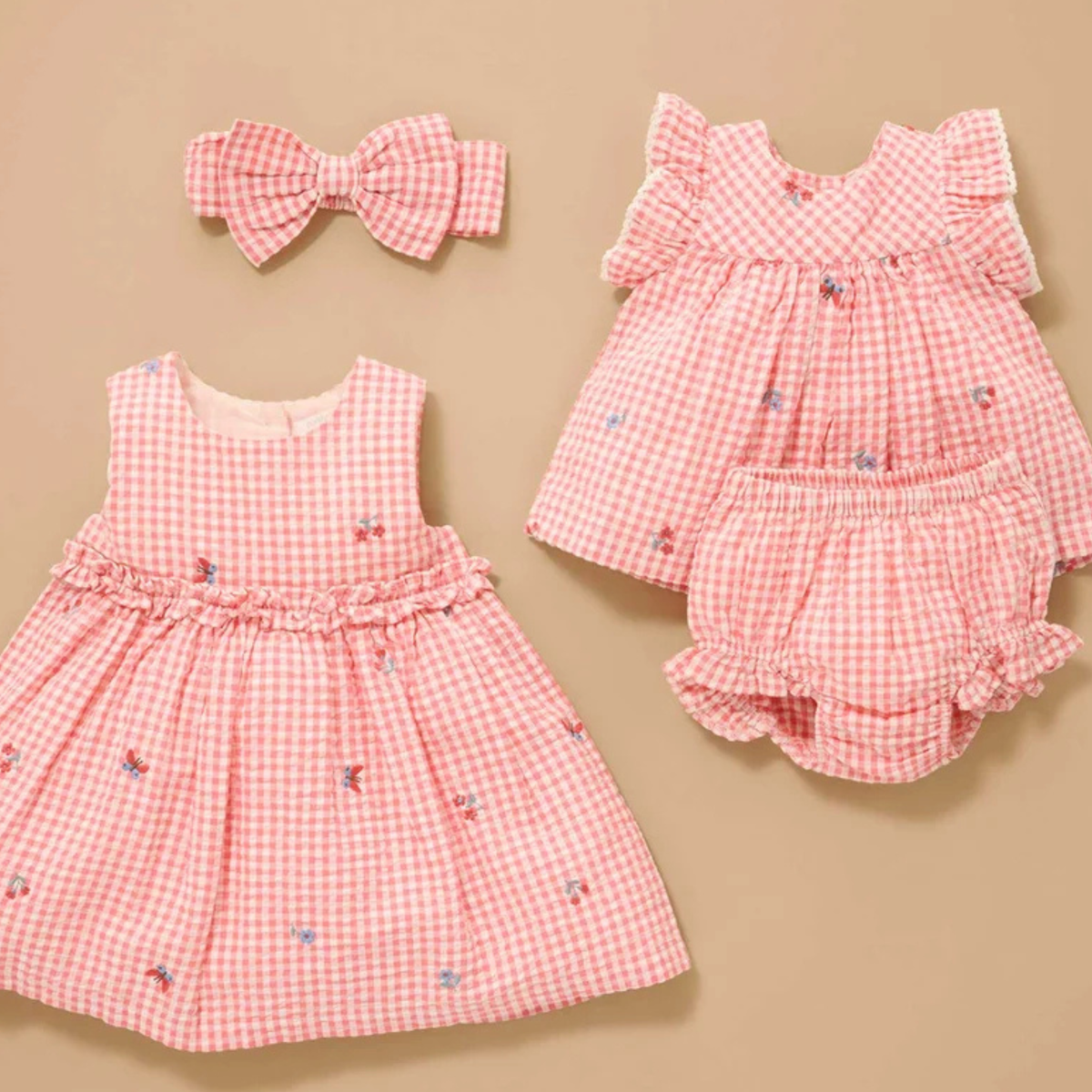 purebaby organic baby bow Headband pomegranate gingham