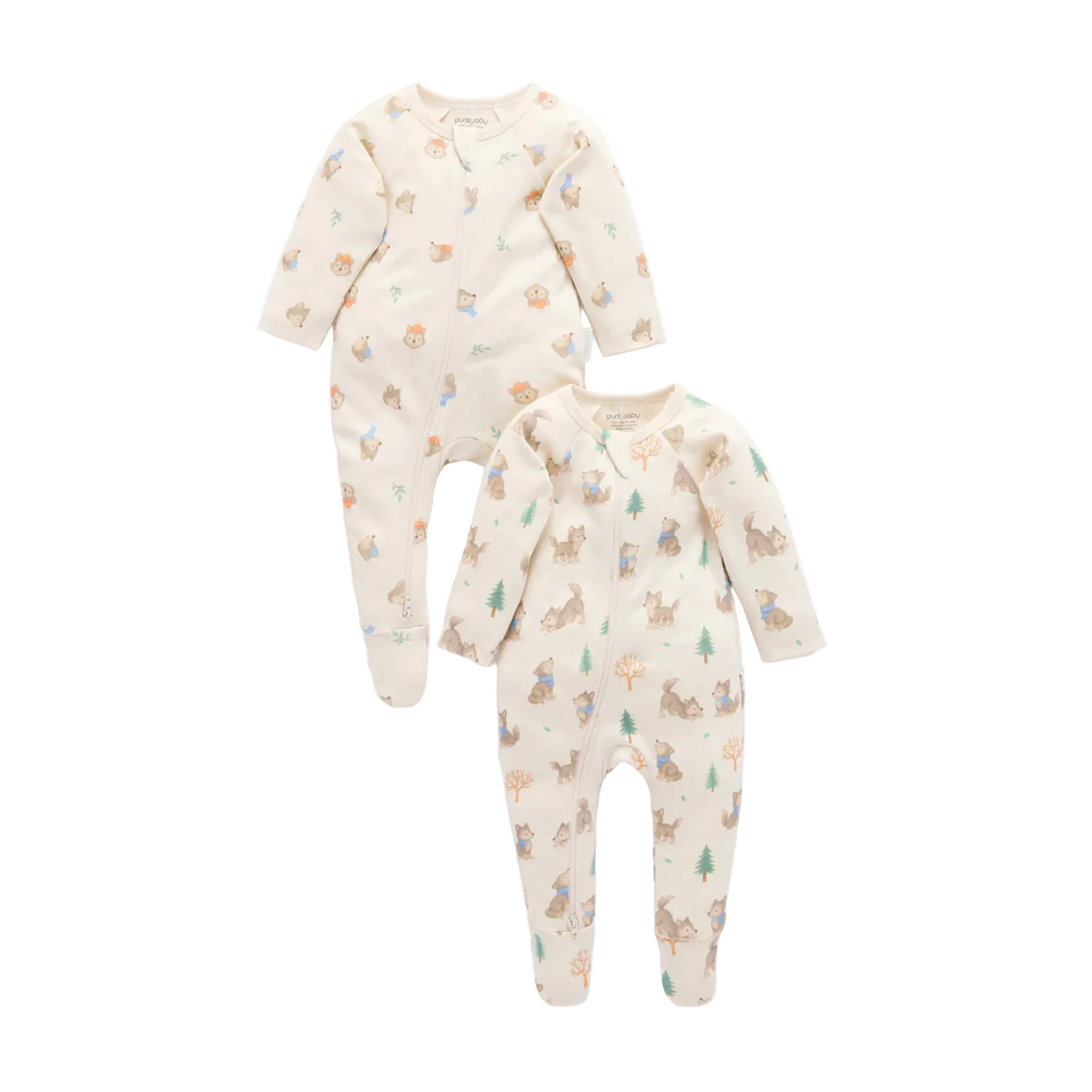 purebaby organic cotton newborn growsuit wolfcub