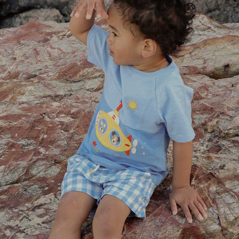 purebaby organic kids gingham shorts ocean organic cotton baby clothes