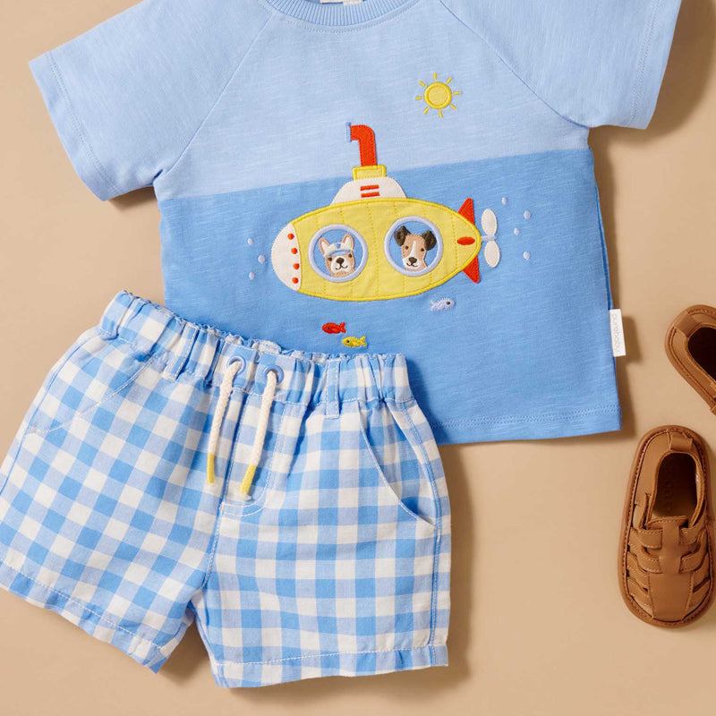 purebaby organic kids gingham shorts ocean organic cotton baby clothes