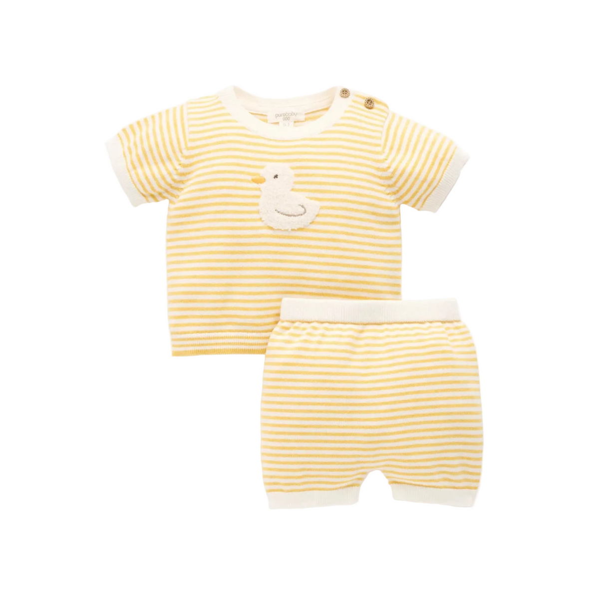 purebaby organic cotton baby clothes yellow knitted goose set