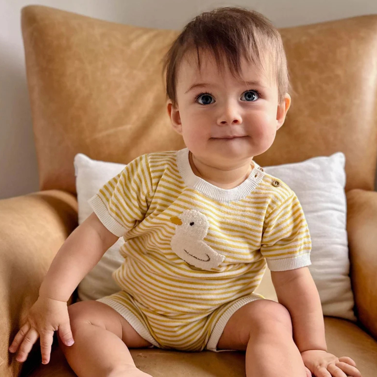 purebaby organic cotton baby clothes yellow knitted goose set