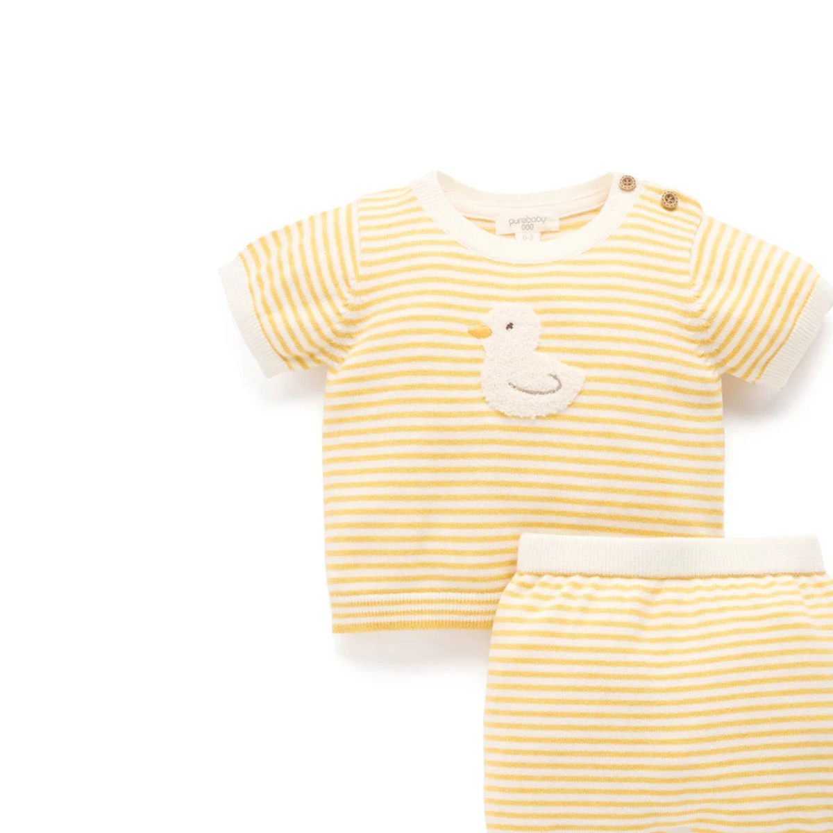 purebaby organic cotton baby clothes yellow knitted goose set