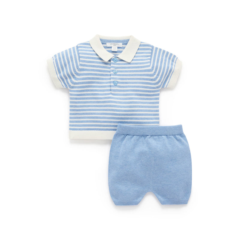 purebaby organic baby boy clothes knitted polo set carribean