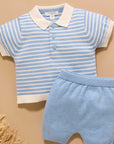 purebaby organic baby boy clothes knitted polo set carribean
