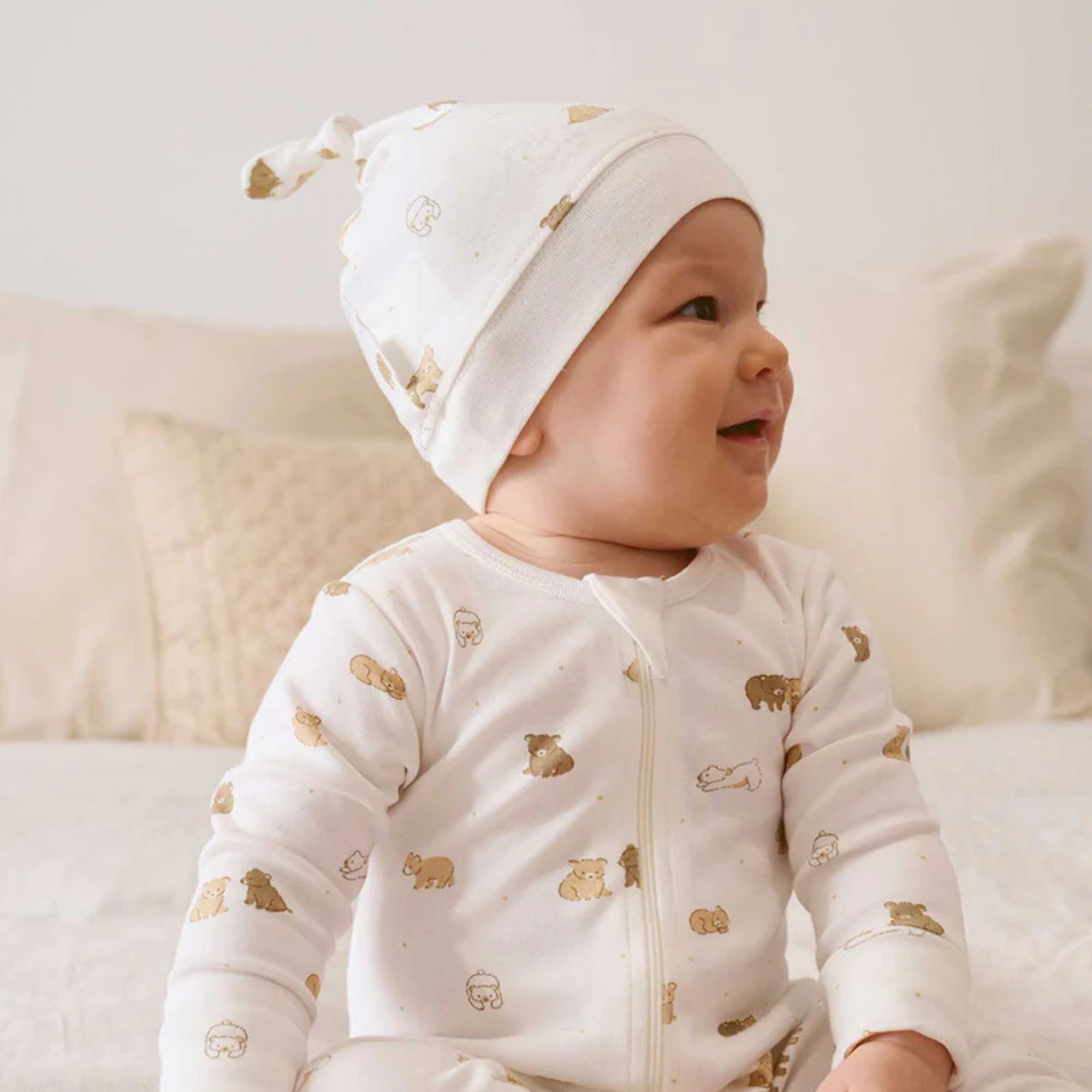purebaby organic cotton newborn baby knot hat