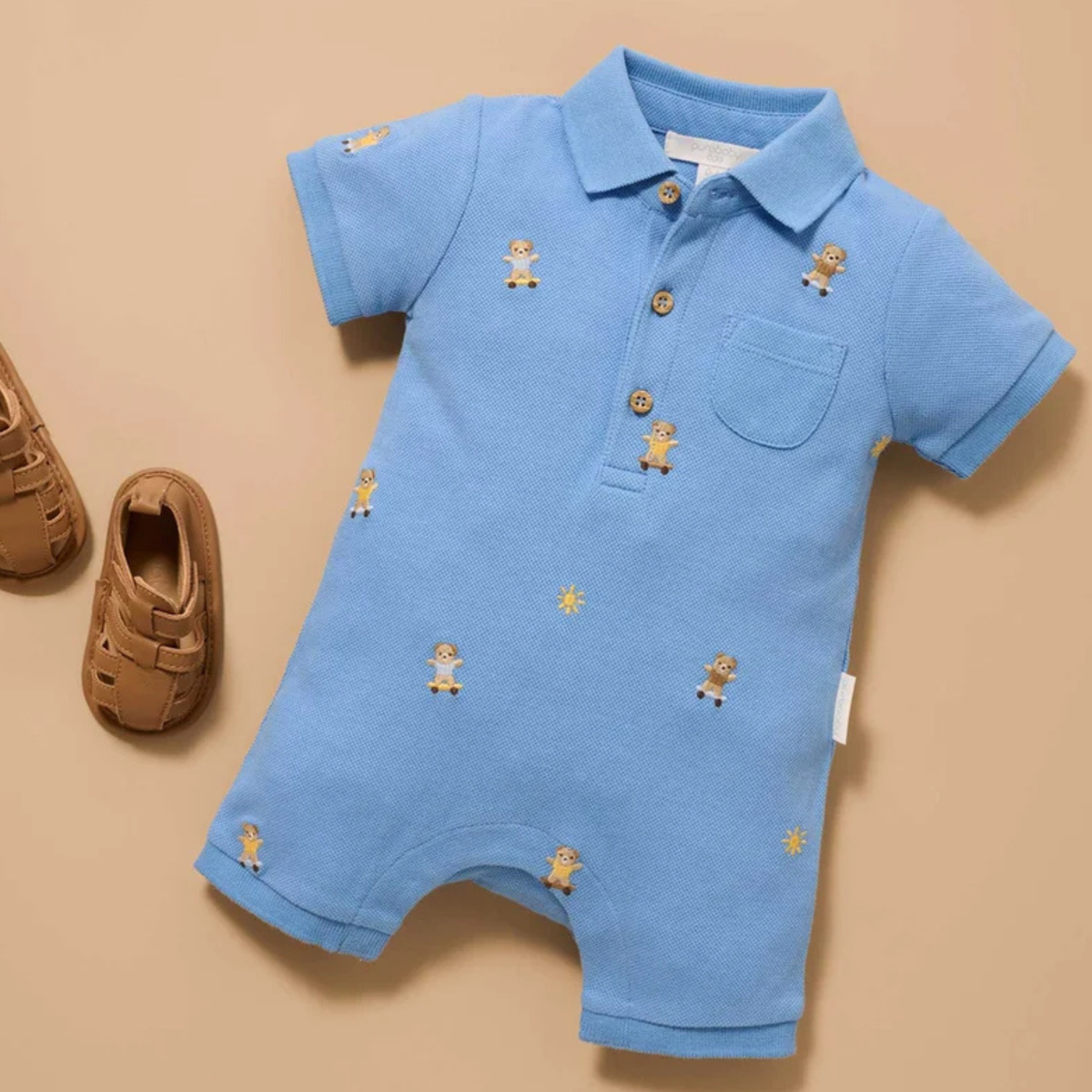 purebaby organic cotton kids polo growsuit lets ride