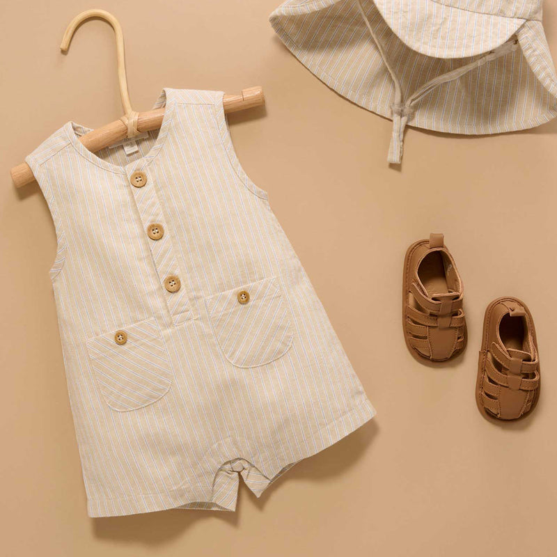 purebaby organic baby boy clothes brown linen blend romper kids