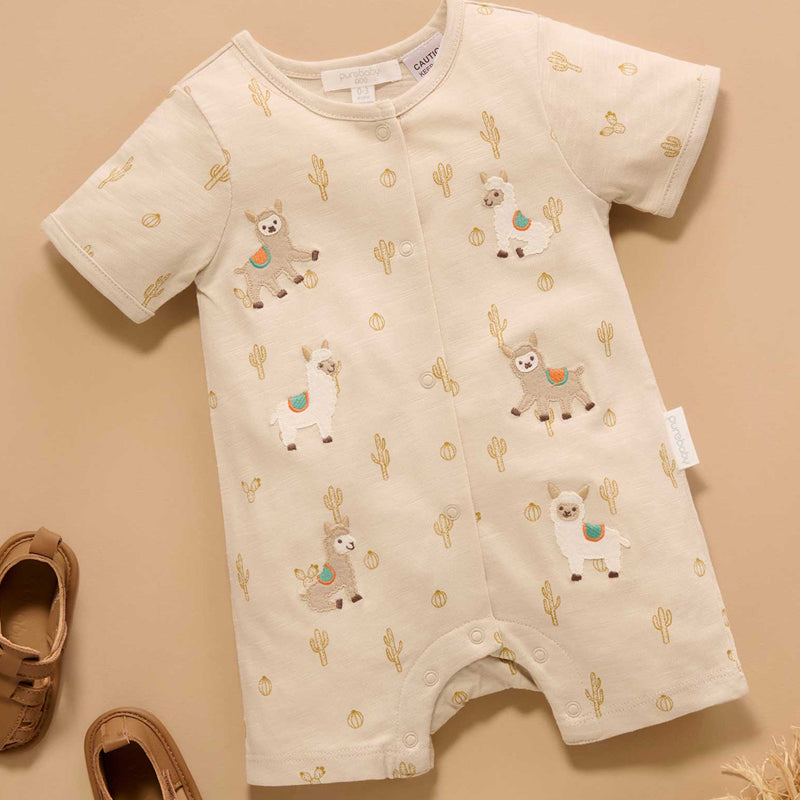 purebaby organic baby clothes llama short growsuit bodysuit