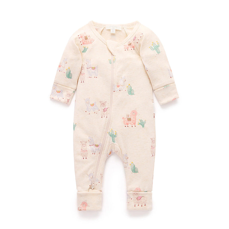 purebaby organic cotton baby clothes llama zip growsuit romper 