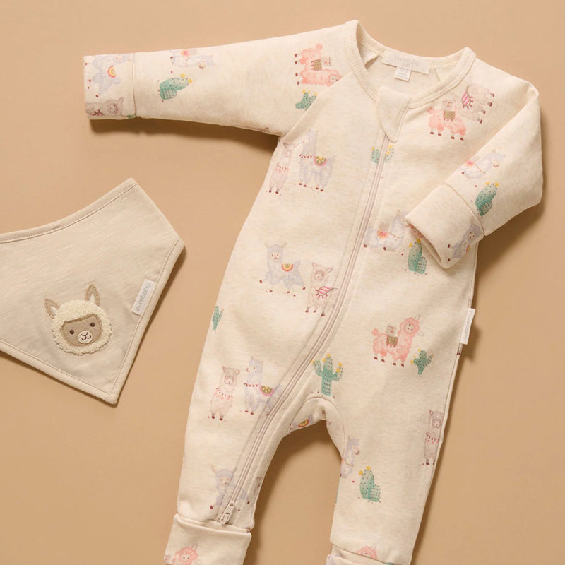 purebaby organic cotton baby clothes llama zip growsuit romper 