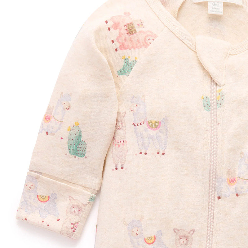 purebaby organic cotton baby clothes llama zip growsuit romper 