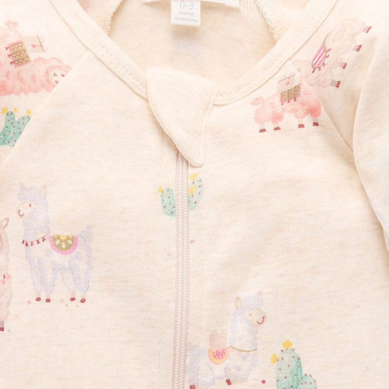 purebaby organic cotton baby clothes llama zip growsuit romper 