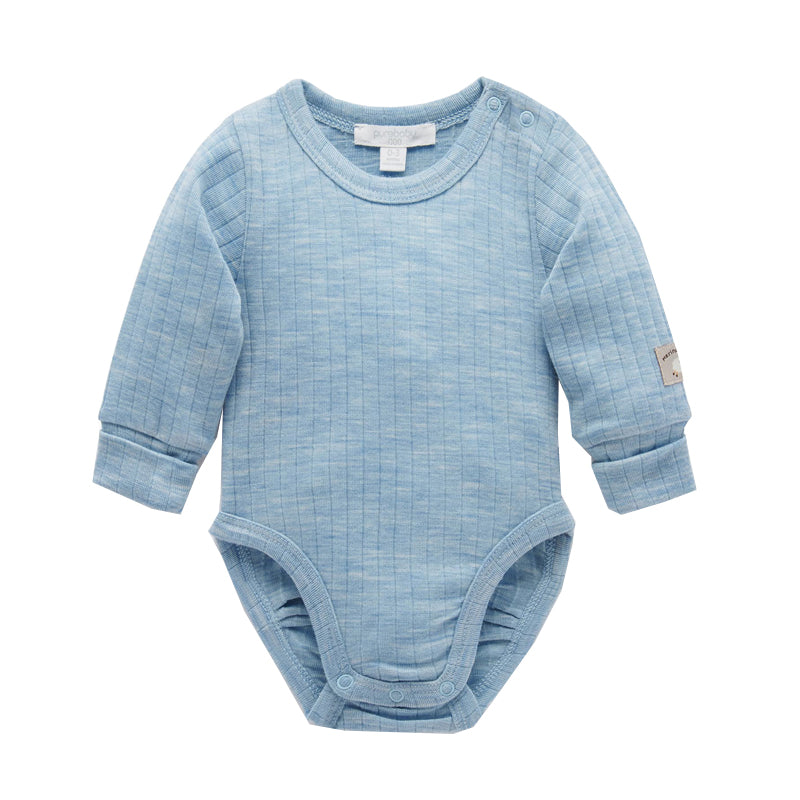 purebaby organic merino wool bodysuit blue baby travel bodysuit