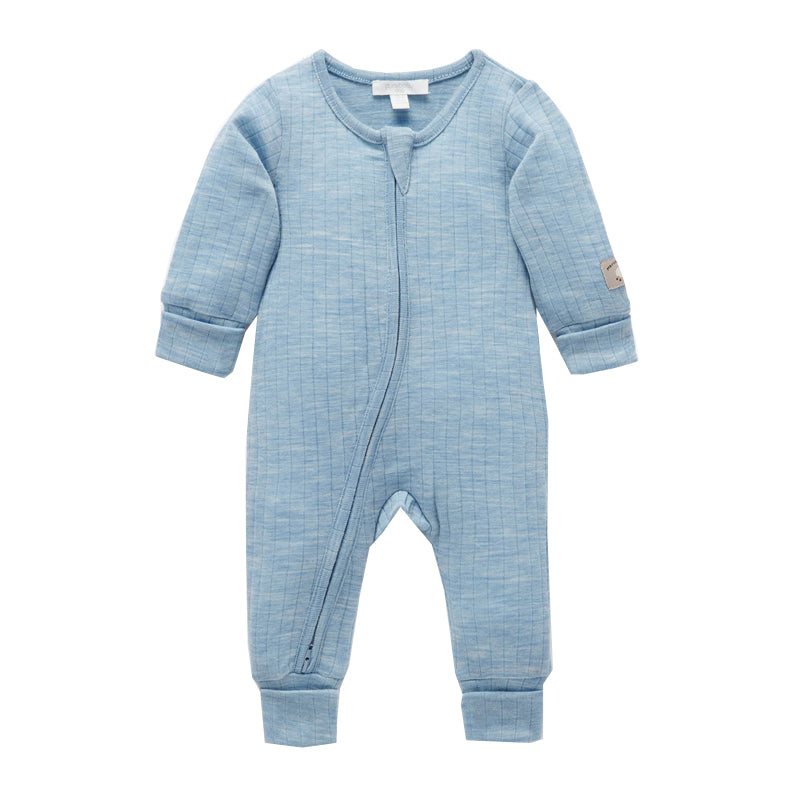 purebaby organic merino wool growsuit blue baby wool romper