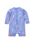 purebaby organic purple peony long sleeve rashie sunsuit baby kids swimwear
