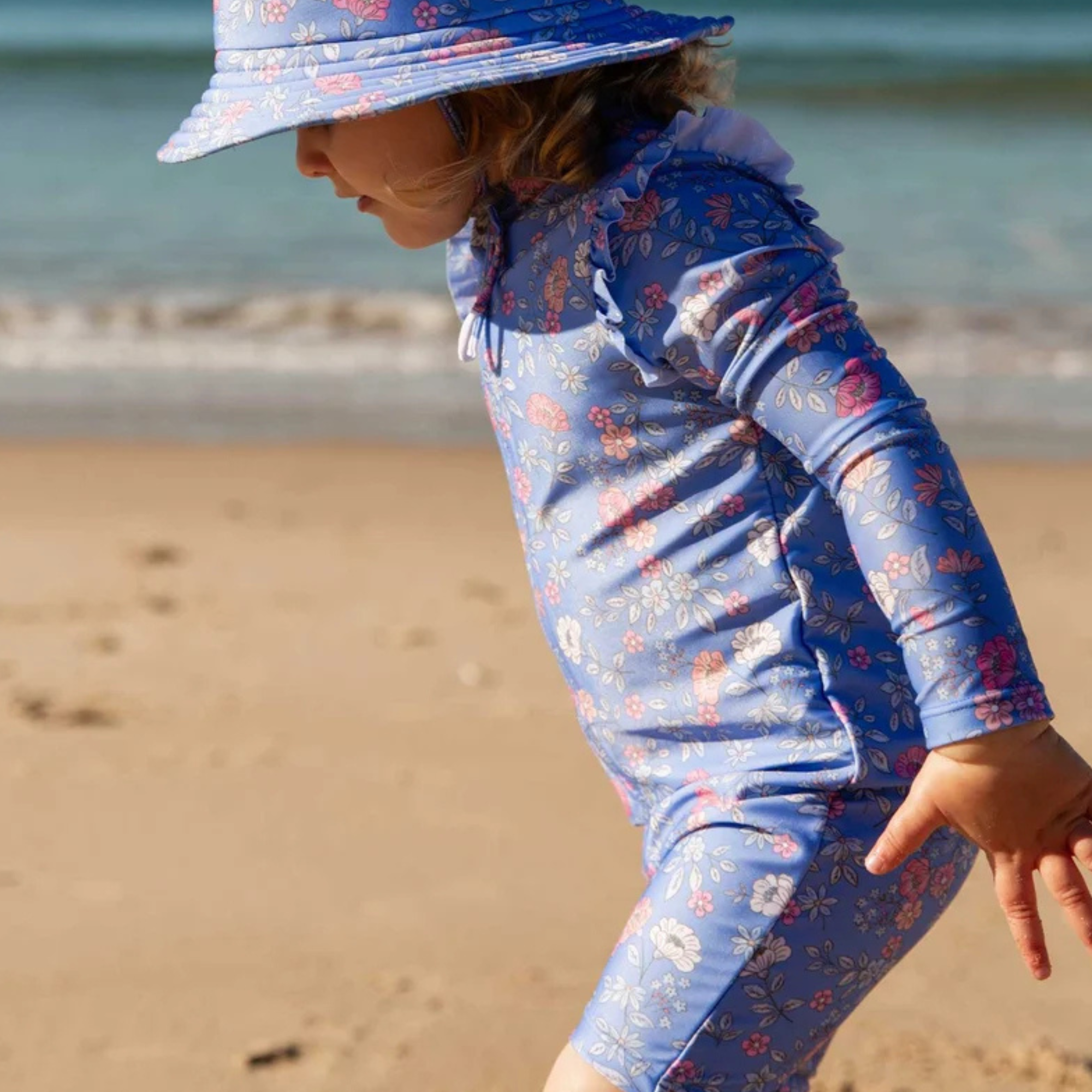 purebaby organic purple peony long sleeve rashie sunsuit baby kids swimwear